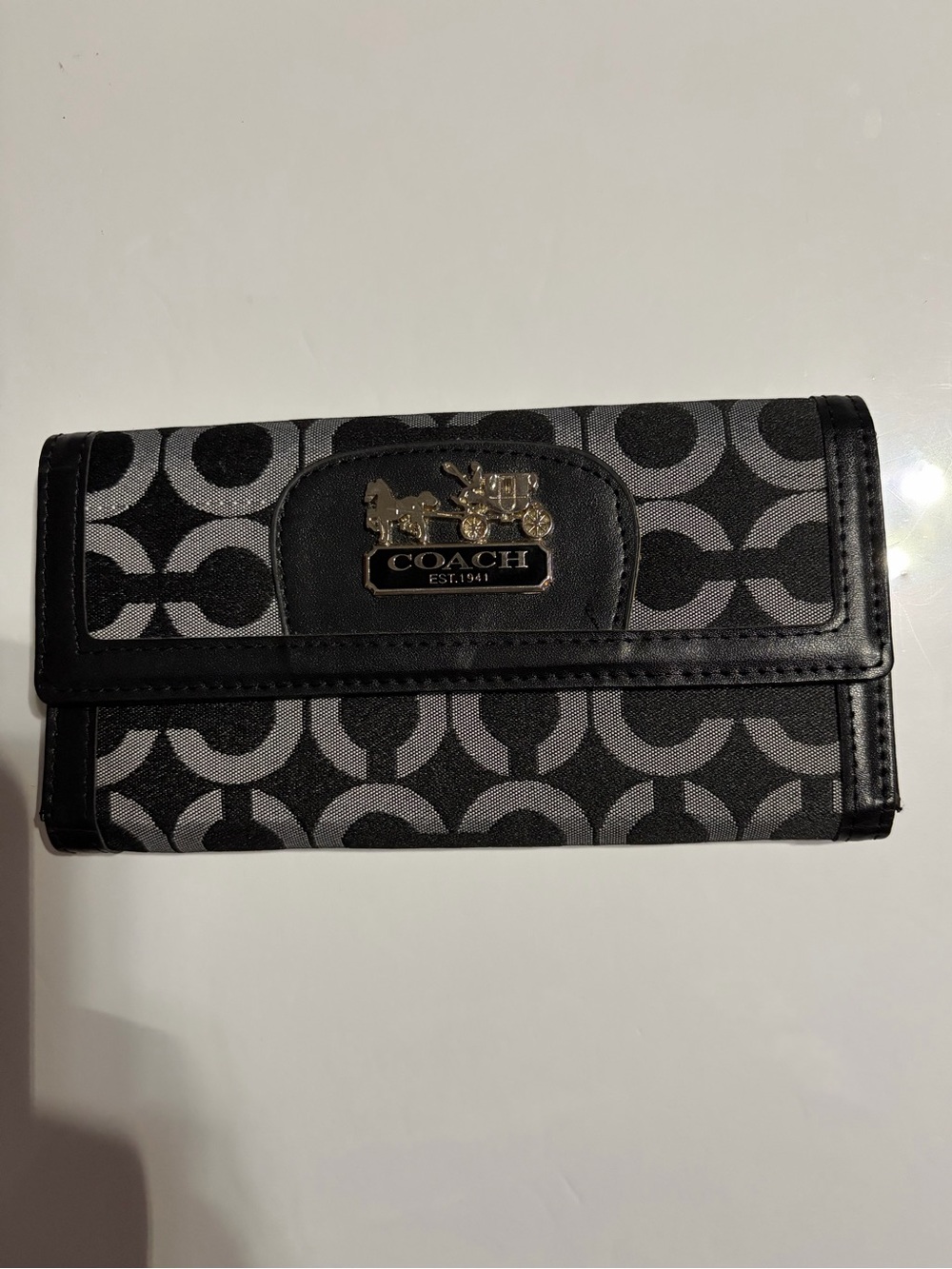 Coach Black & Gray Signature Continental Wallet